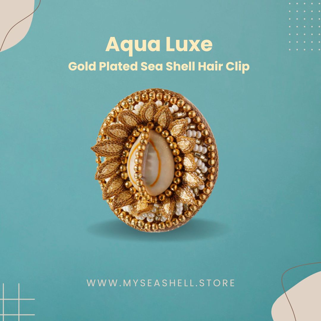 Sea Shell Jewellery,Handmade Hair Clip,Lightweight Hair Accessories,Shell and Bead Hair Clip,Gold Plated Hair Clip,Bridal Hair Jewelry,22kt Gold Hair Clip,Custom Hair Accessories,Coastal Style Hair Clip,Indian Handcrafted Jewelry,Elegant Hair Accessories