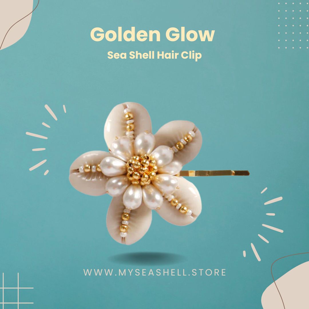 Handmade shell hair clips,Indian Haldi accessories,Sea shell hair accessories,22kt gold plated hair clips,Customizable bridal hair jewelry,Hand-embroidered traditional accessories,Gold and cream hair clips