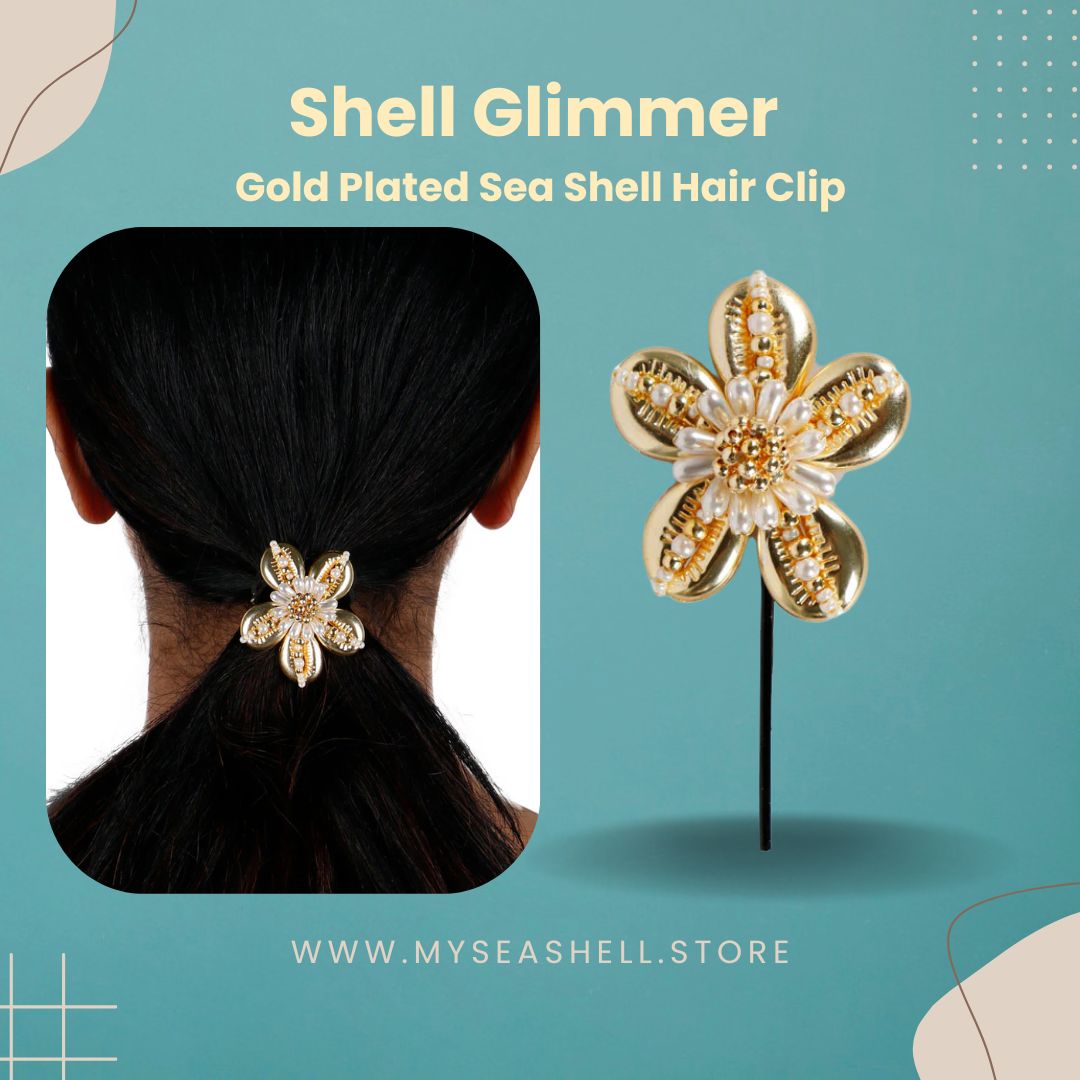 Sea Shell Jewellery,Handmade Hair Clip,Shell and Pearl Hair Clip,Luxury Hair Accessories,Gold Plated Hair Clip,Beaded Hair Clip,Indian Handcrafted Hair Accessories,22kt Gold Hair Jewelry,Bridal Hair Clip,Customizable Hair Clip,Elegant Hair Accessories